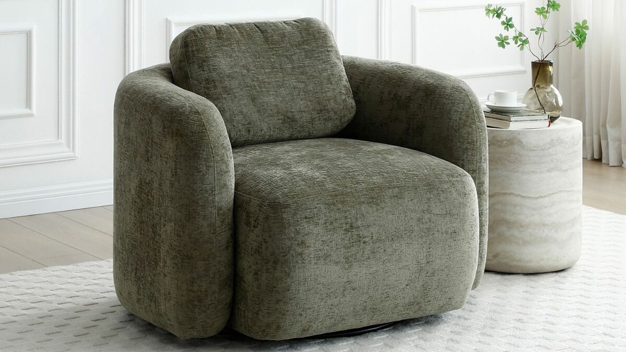 La Redoute chenille accent chair in green with stone side table