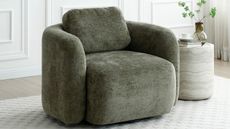 La Redoute chenille accent chair in green with stone side table