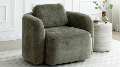 La Redoute chenille accent chair in green with stone side table