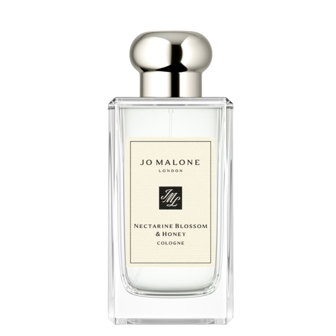 A product shot of the Jo Malone Nectarine Blossom &amp;amp; Honey Cologne, on a white background