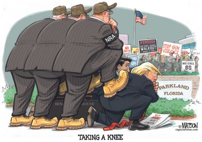 Political cartoon U.S. Trump GOP take a knee NRA Parkland shooting students mass shooting gun control March for Our Lives student walkout