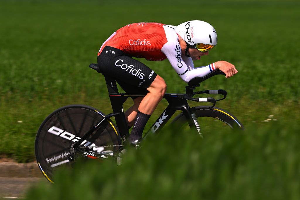 ST QUENTIN FRANCE MAY 18 Benjamin Thomas of France and Team Cofidis sprints during the 67th 4 Jours de Dunkerque Grand Prix des Hauts de France 2023 Stage 3 a 159km Individual time trial in SaintQuentin on May 18 2023 in St Quentin France Photo by Luc ClaessenGetty Images