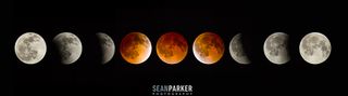 Photographer Sean Parker of Tucson, Ariz., created this mosaic of the total lunar eclipse phases on April 15, 2014 using images taken with a through a 12" LX Meade 200 telescope with a Canon 6D camera.