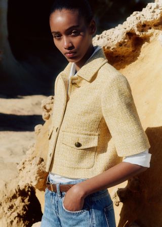 Mango, Tweed Jacket With Jewel Buttons