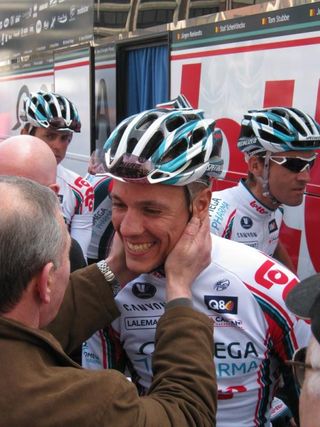 Philippe Gilbert (Omega Pharma-Lotto) gets a warm welcome