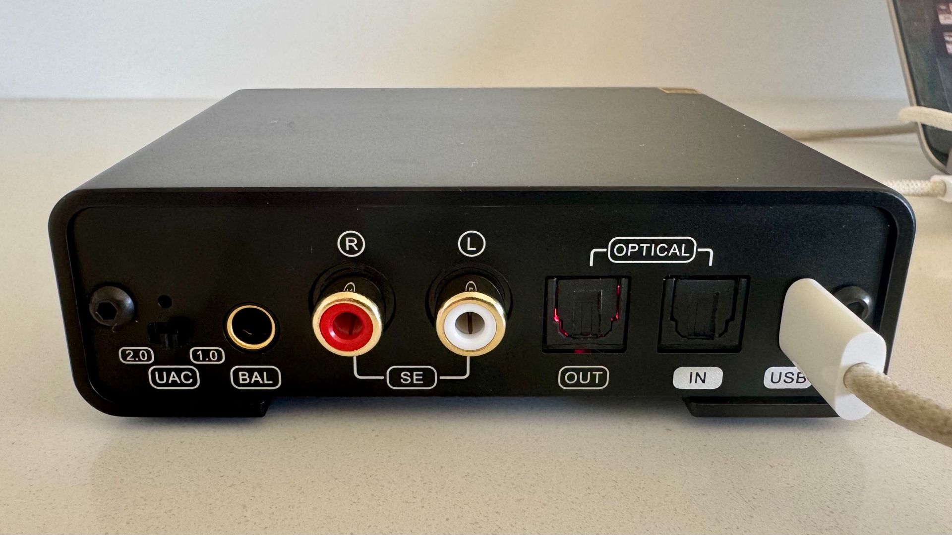 Rear panel of the black Topping DX1 II DAC, showing end-user options.
