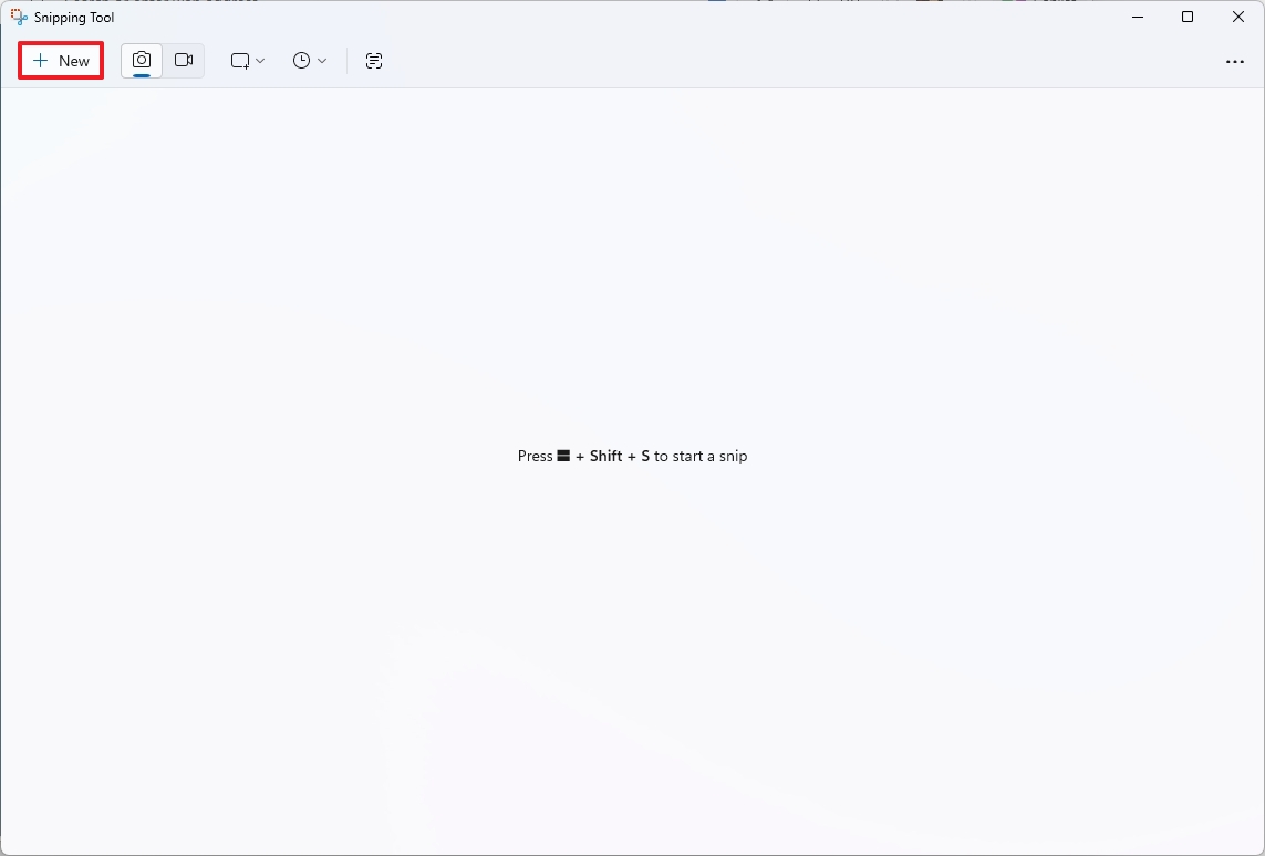 Snipping Tool create new screenshot option