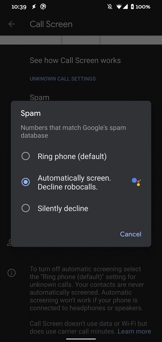 Pixel Automatic Call Screen Feature