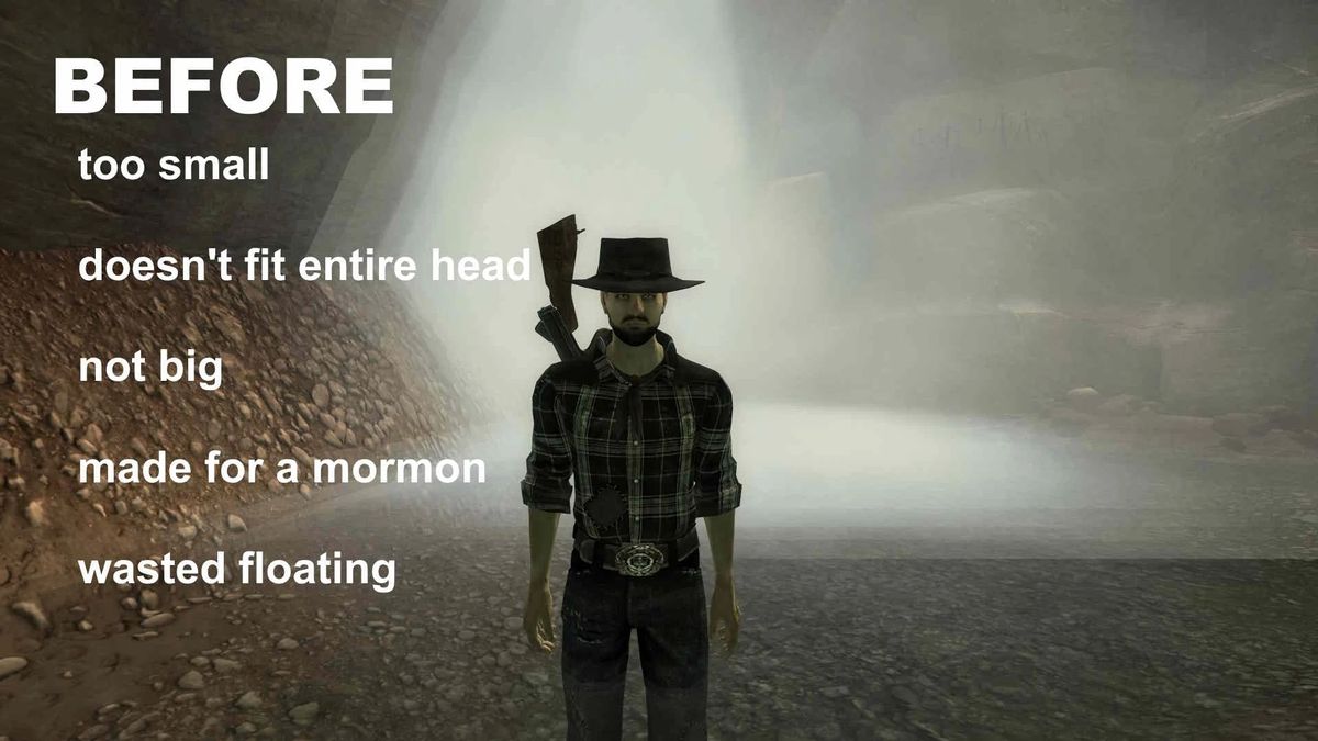 A 'before' slide for Daniel's Hat Unfitted, displaying the many ways in which the default hat is too small.