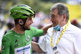 Mark Cavendish and Eddy Merckx at the 2021 Tour de France