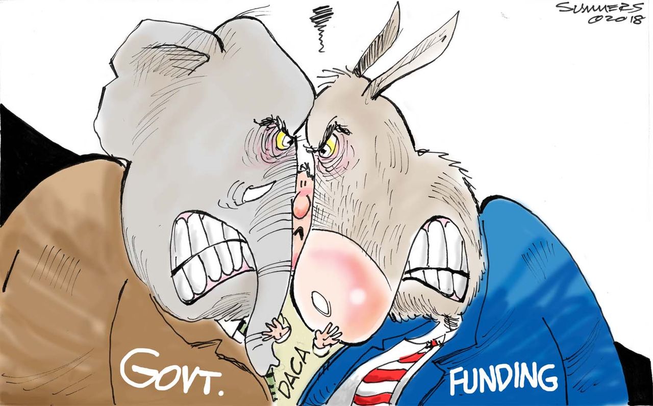 Political cartoon U.S. government shutdown DACA partisanship