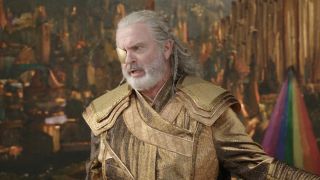 Sam Neill playing Odin in a play about Thor in Thor: Ragnarok.