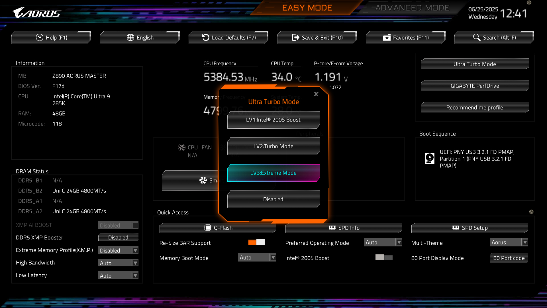 Gigabyte's Ultra Turbo mode setting as seen in the BIOS