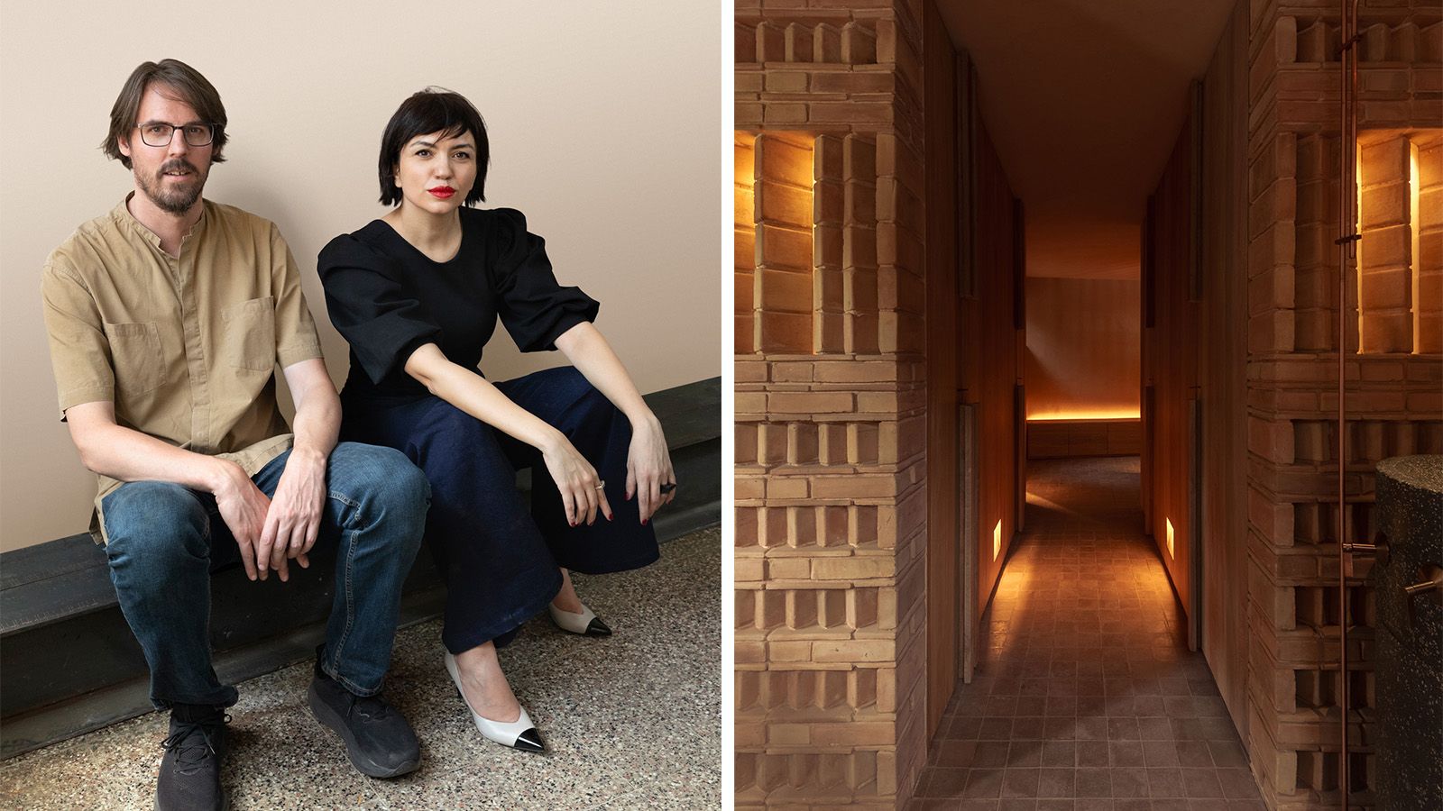 Two architects and a wooden interior