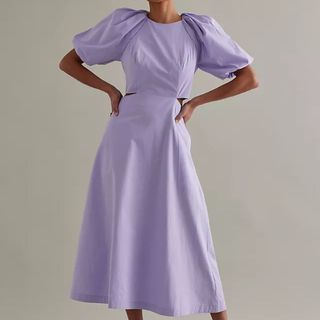 lavender puff sleeved A-line dress
