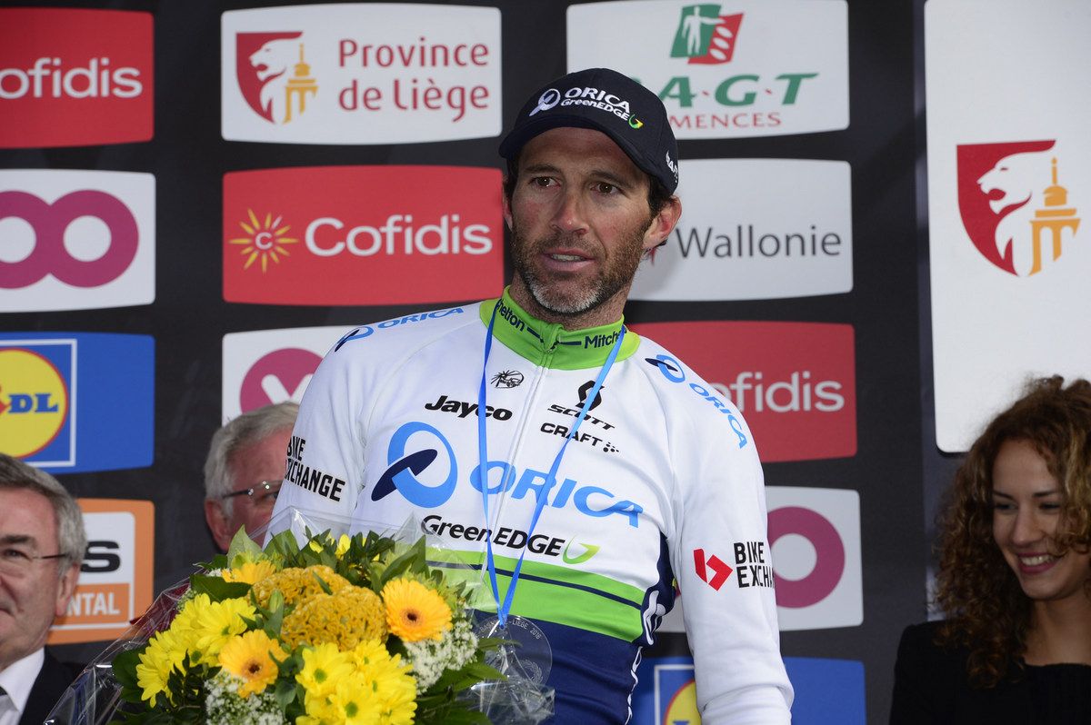 An emotional Michael Albasini (Orica-GreenEdge) on the podium