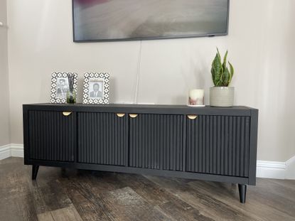 IKEA Kallax unit becomes stunning media cabinet with fluted doors