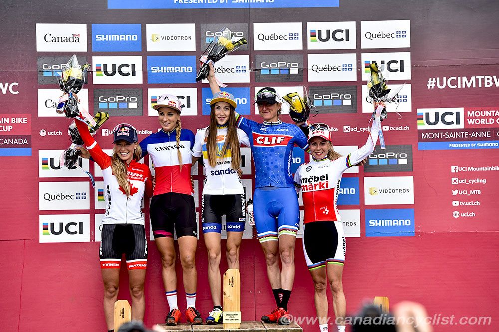 Podium: Emily Batty, Pauline Ferrand Prevot, Yana Belomoina, Catherine Pendrel, Irina Kalentyeva