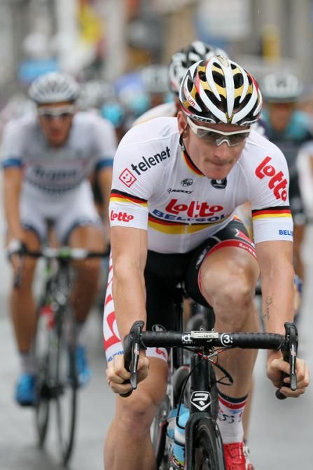 Andre Greipel (Lotto Belisol) does a turn on the front