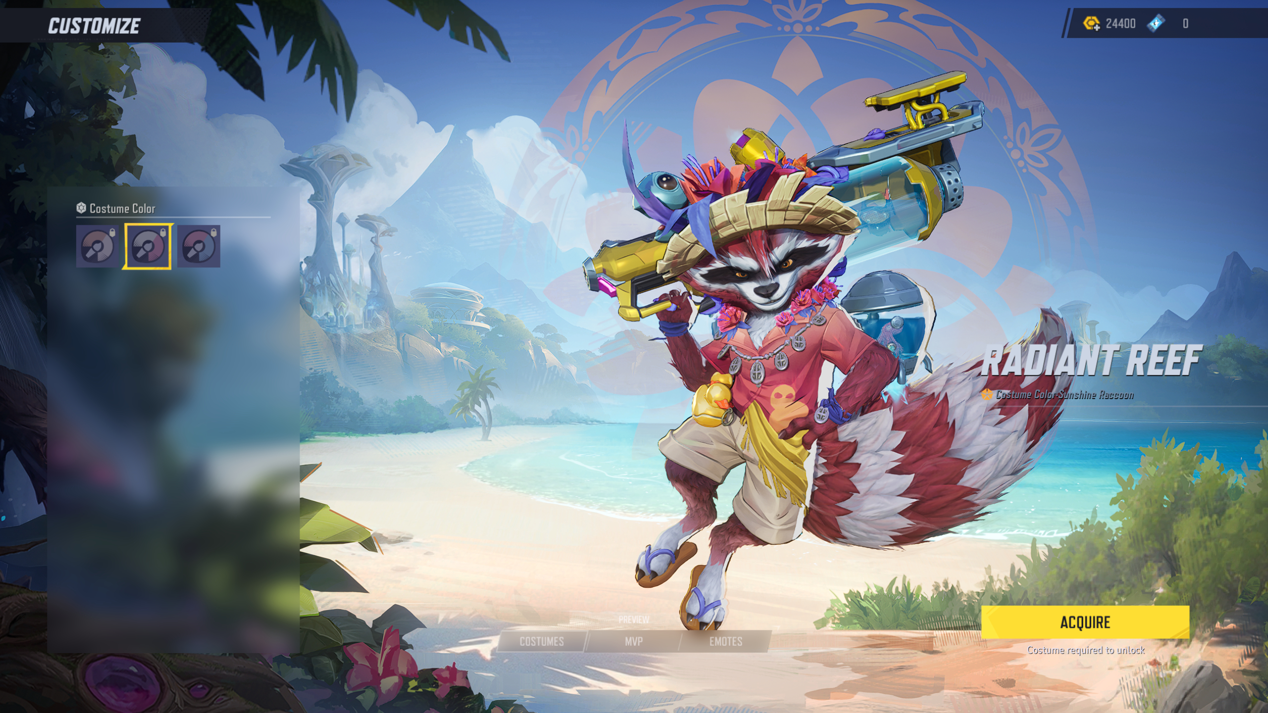Marvel Rivals costume customisation: The Radiant Reef colour for Rocket Raccoon.