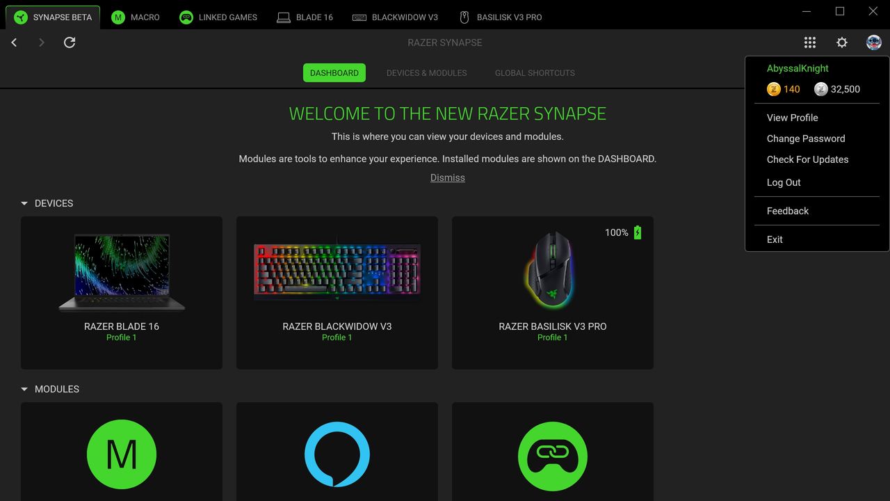 Images of the New Razer Synapse, Razer Chroma app, and Razer Aether products.