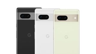 Google Pixel 7 in three colors on white background