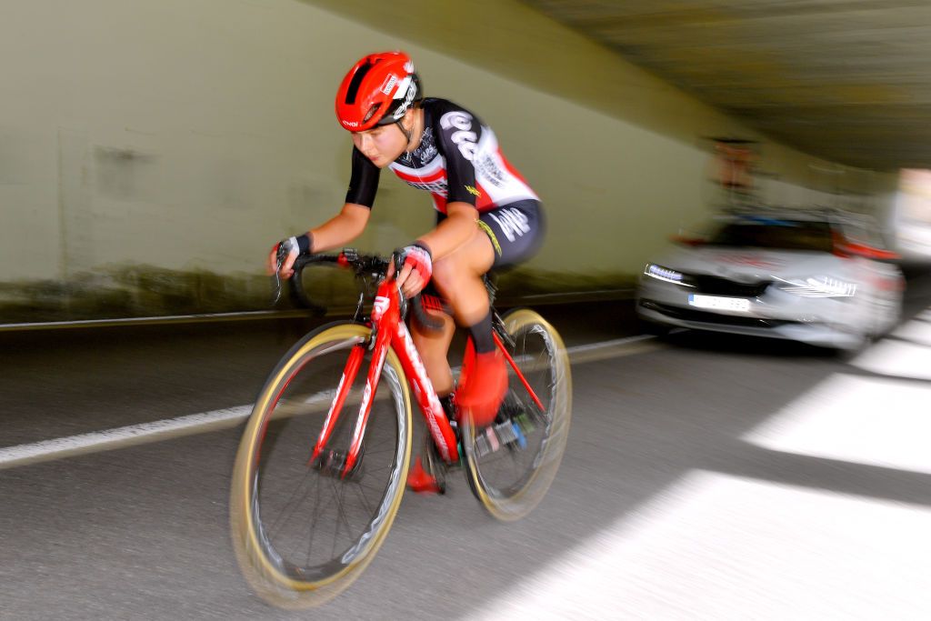 CASCATE DEL TOCE ITALY JULY 05 Silke Smulders of Netherlands and Team Lotto Soudal Ladies during the 32nd Giro dItalia Internazionale Femminile 2021 Stage 4 a 112km Individual Time Trial from Fondovalle to Cascate Del Toce 1714m ITT GiroDonne UCIWWT on July 05 2021 in Cascate Del Toce Italy Photo by Luc ClaessenGetty Images