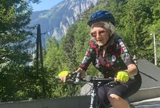 84-year-old Anne Jones riding Alpe d'Huez