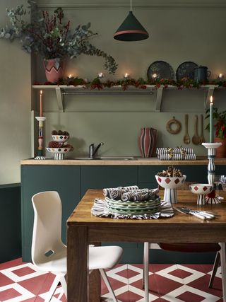 Kitchen with foraged Christmas decorations by Annie Sloan