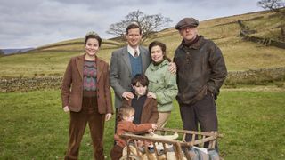 Jenny Alderson (Imogen Clawson), James Herriot (Nicholas Ralph), Helen Herriot (Rachel Shenton) and Tony Pitts (Richard Alderson) with Rose and Jimmy