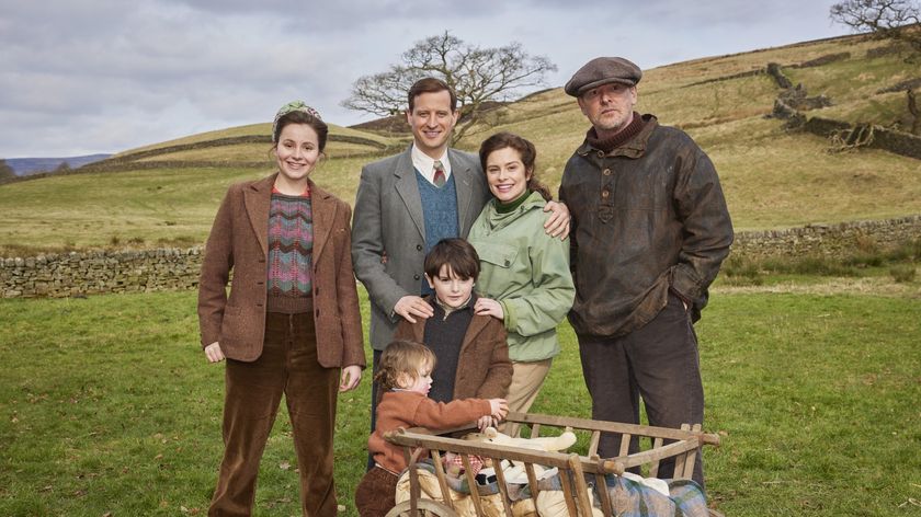 Jenny Alderson (Imogen Clawson), James Herriot (Nicholas Ralph), Helen Herriot (Rachel Shenton) and Tony Pitts (Richard Alderson) with Rose and Jimmy