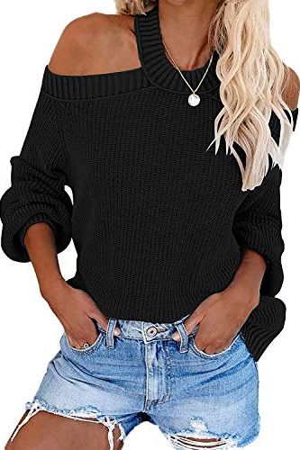 Ladies Off Shoulder Sweater Knitted Oversize Chunky Knit Long Sleeve Jumper Top 