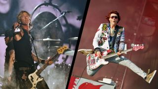 Duff McKagan of Hollywood Vampires perform onstage during The 58th GRAMMY Awards & Nicky Wire of Manic Street Preachers performs on Day 2 of the Glastonbury Festival at Worthy Farm on June 28, 2014 in Glastonbury, England