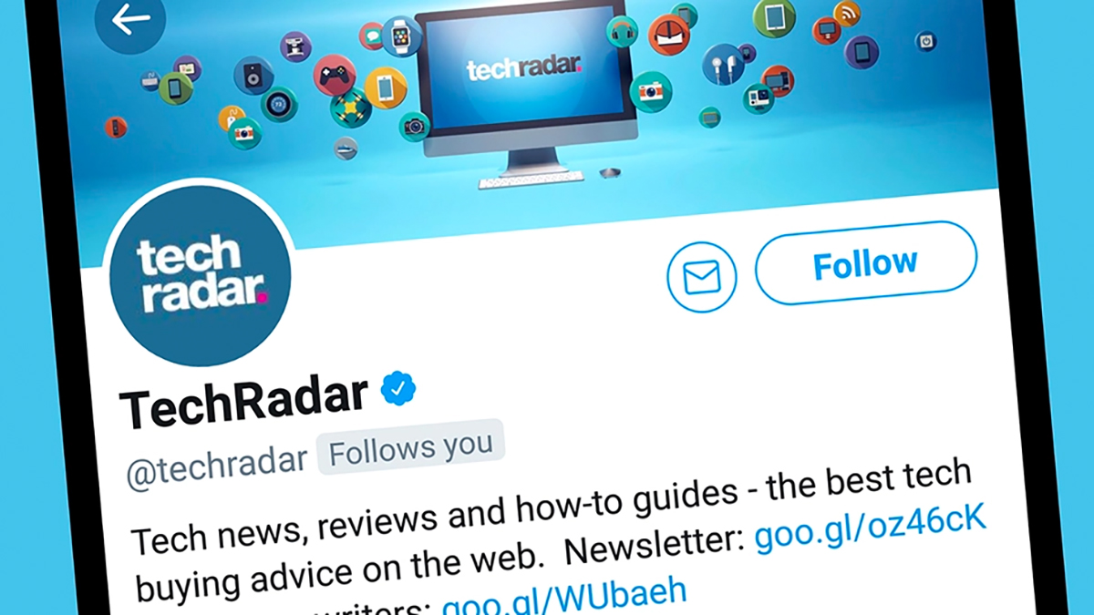 TechRadar Twitter page on phone