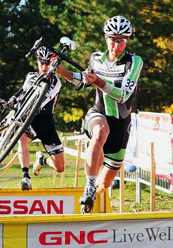 Jeremy Powers (Cyclocrossworld.com/Cannondale) flying over the barriers.