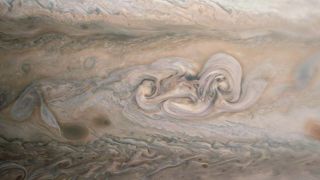 A new image of the recently discovered Clyde's Spot in the atmosphere of Jupiter taken by NASA's Juno spacecraft.