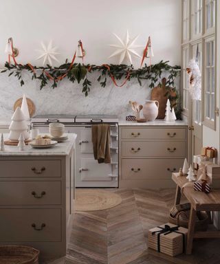 neutral kitchen with christmas decorations
