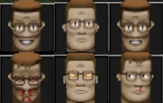 Sprite sheet of Hank Hill's face assuming the expressions of Doomguy.