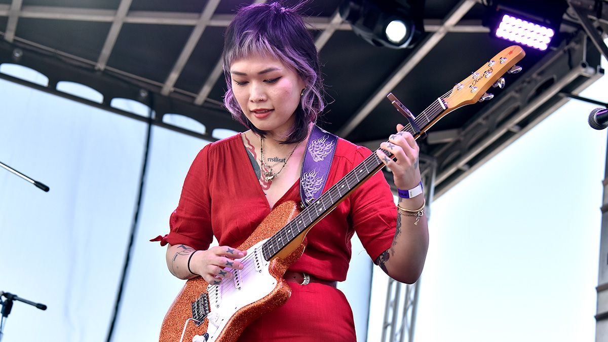  Yvette Young of Covet performs during Swanfest at Heart Health Park on April 23, 2022 in Sacramento, California