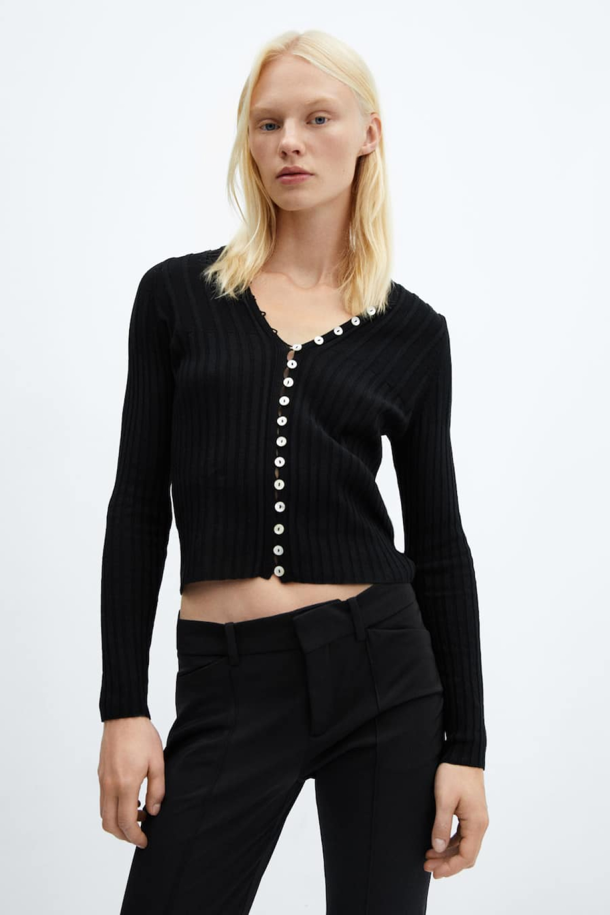 Mango Buttoned Ribbed Cardigan