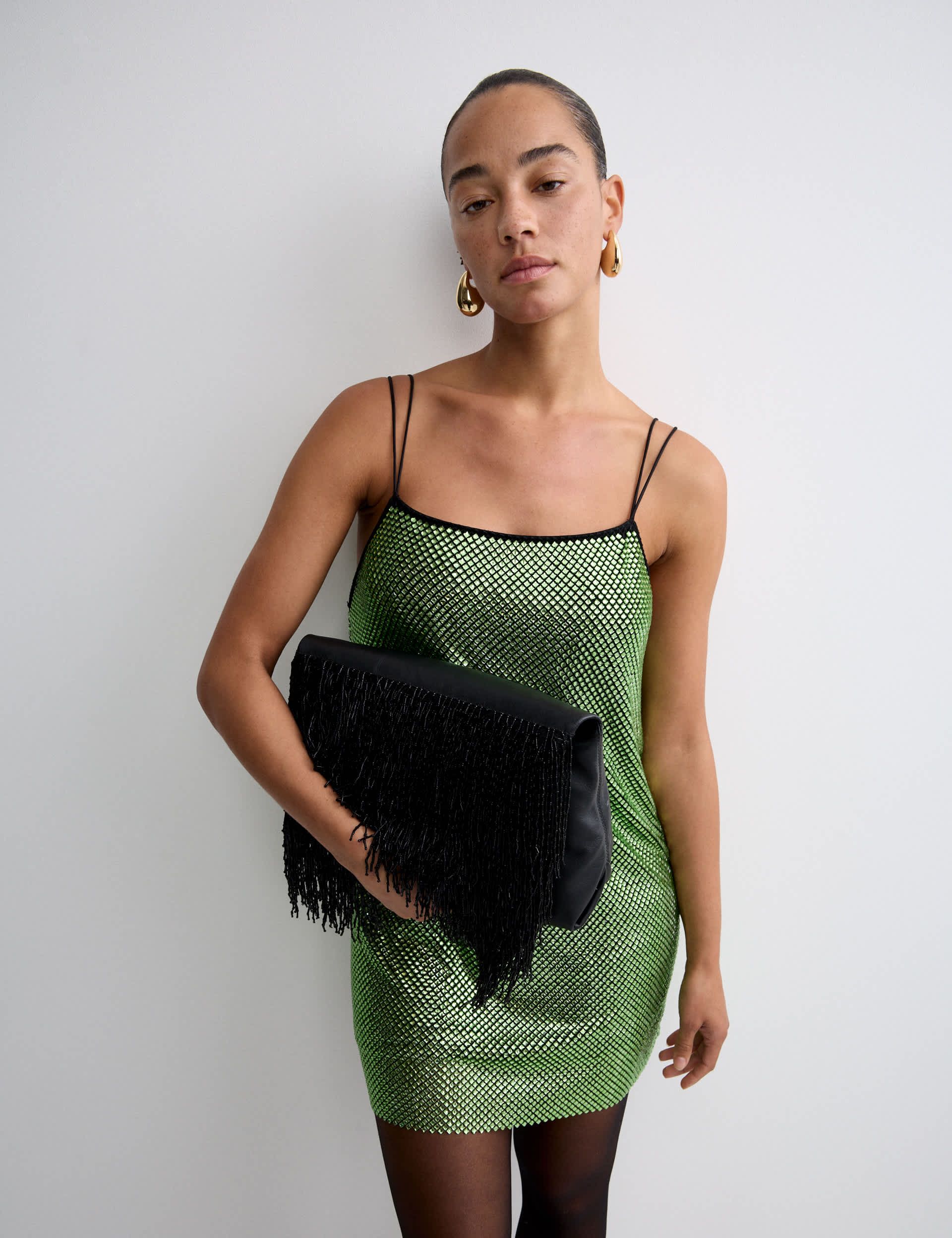 Metallic Embellished Mini Shift Dress
