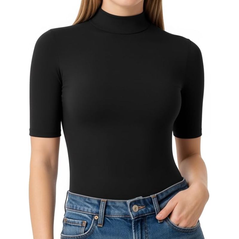 black mock neck top from Amazon