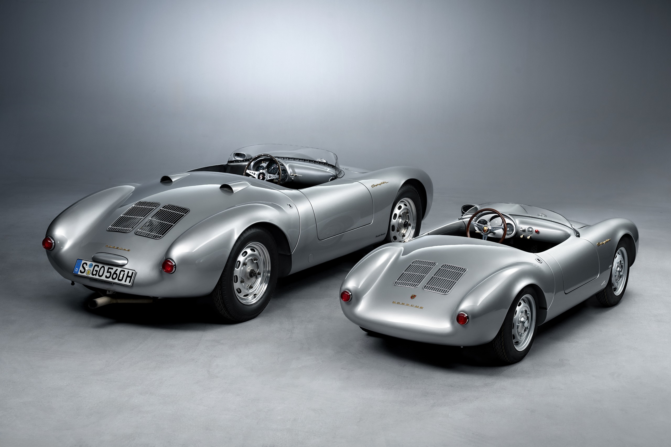 Old and new: the Hedley Studios Porsche 550 J alongside the original