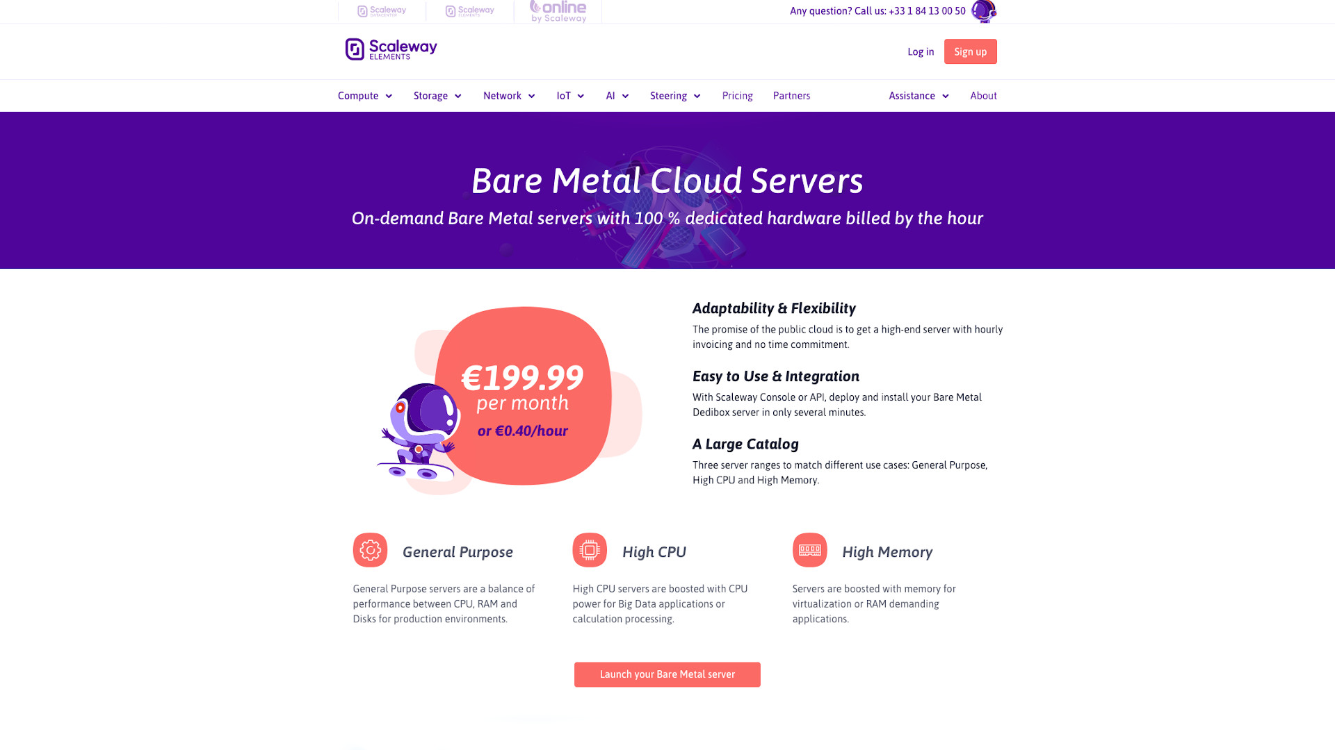 Website screenshot for Scaleway Elements Bare Metal Cloud Servers