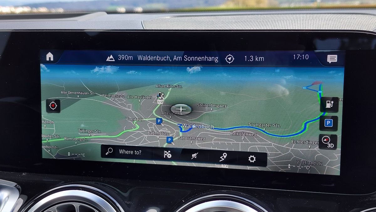 Close-up of central display with sat nav
