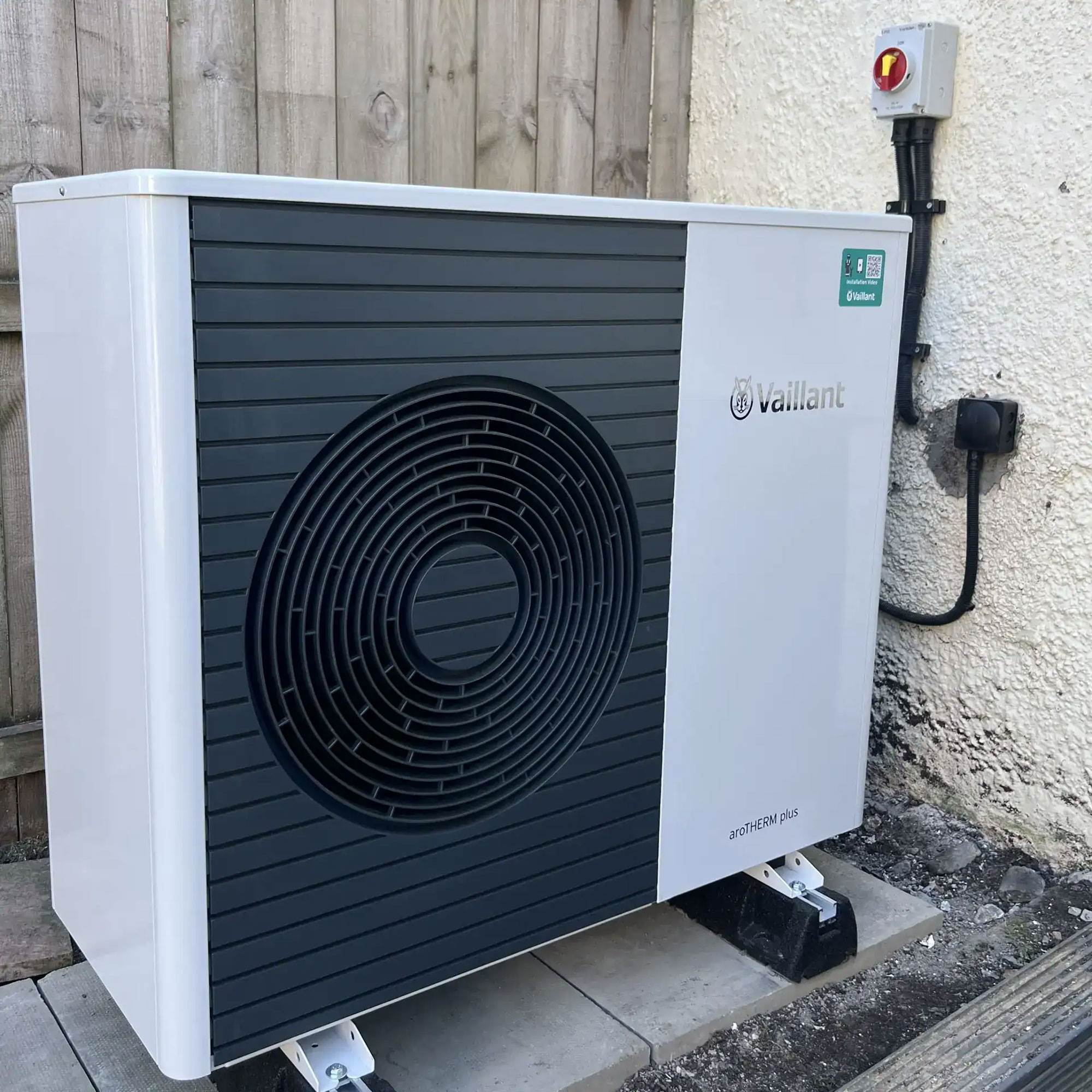 Vaillant heat pump on outside of house