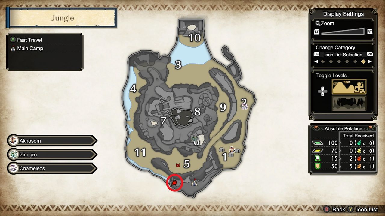 Sunbreak jungle map with route to mining outcrops