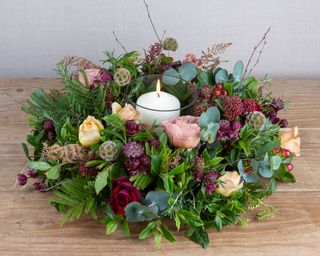 christmas table wreath centerpiece with candle