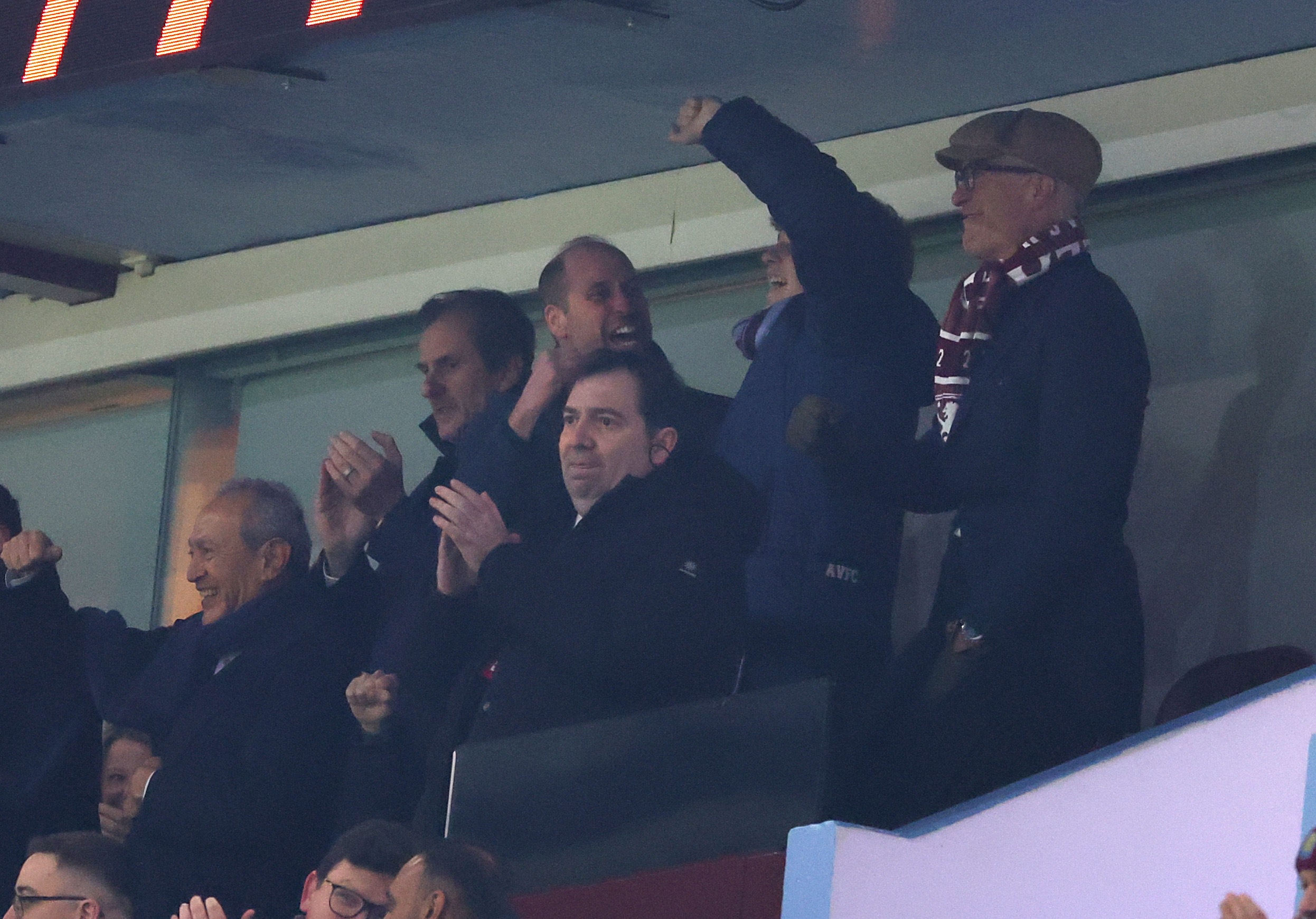 Prince William, Prince of Wales celebrates after Tyrone Mings of Aston Villa scores his team's second goal during the UEFA Europa League 2025/26 League