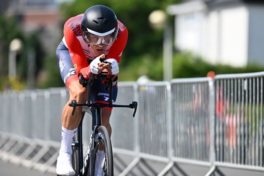 BEVEREN BELGIUM JUNE 16 Jasper Stuyven of Belgium and Team TrekSegafredo sprints during the 92nd Baloise Belgium Tour 2023 Stage 3 a 152km individual time trial stage from Beveren to Beveren on June 16 2023 in Beveren Belgium Photo by Mark Van HeckeGetty Images